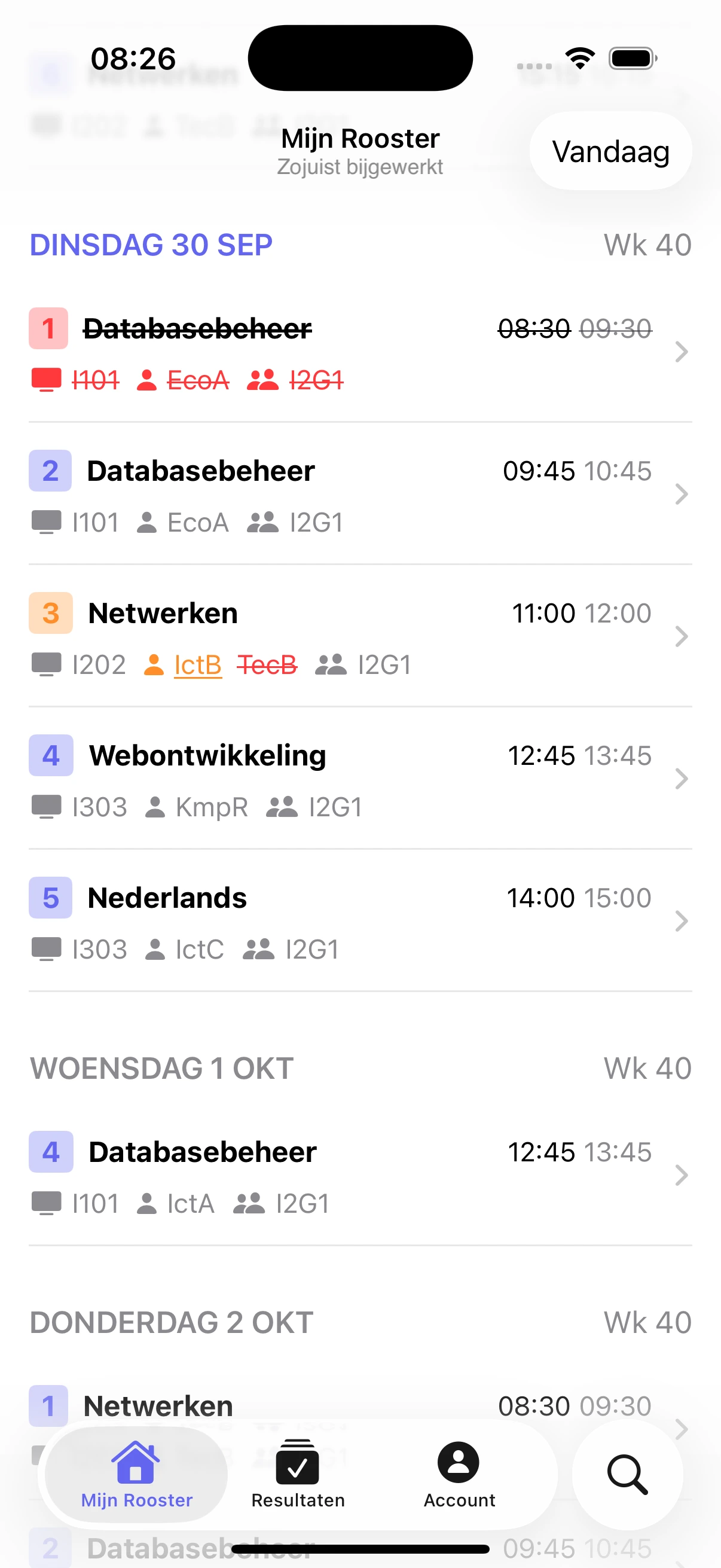 Roosterinfo app met persoonlijk rooster