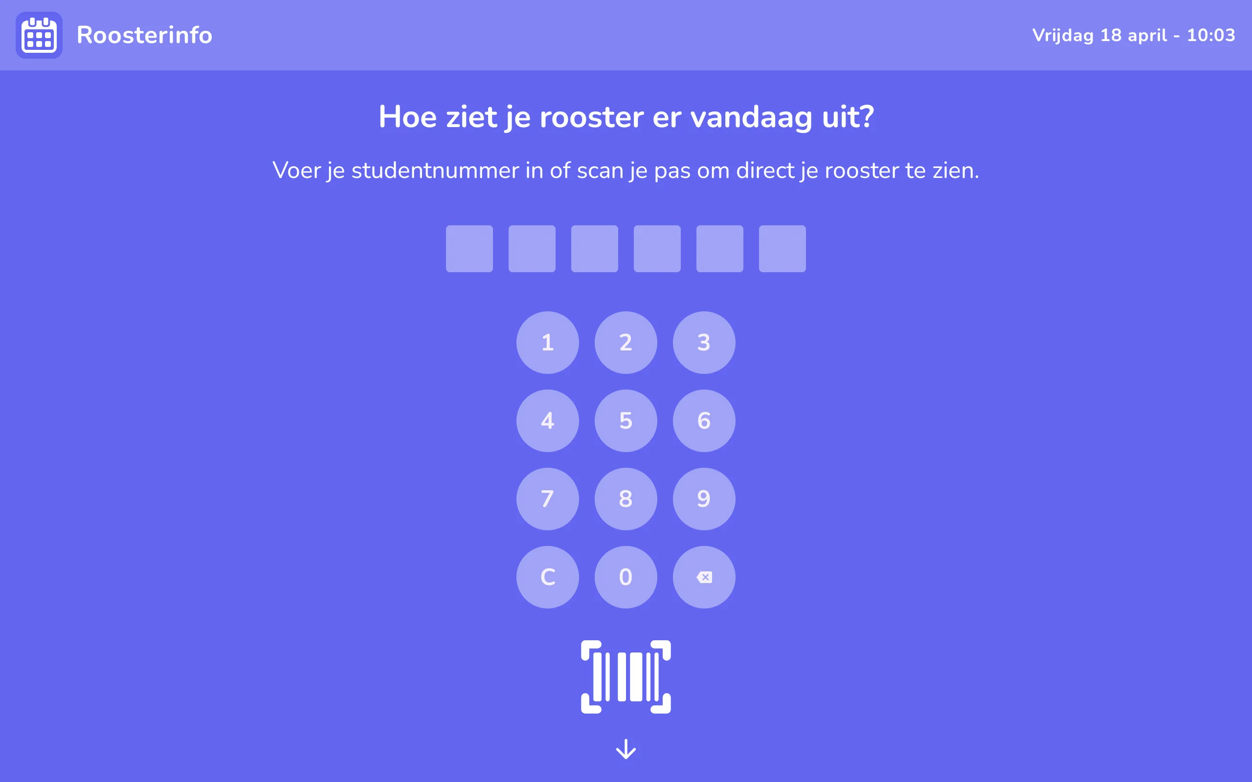 Roosterkiosk selfservice tablet met roosteroverzicht