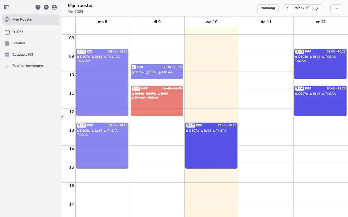 Roosterinfo webportaal met roosteroverzicht